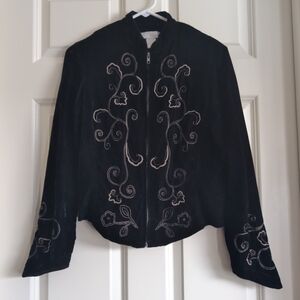 Vintage 90s or Y2K black velvet whimsigoth dark fairy embroidered jacket